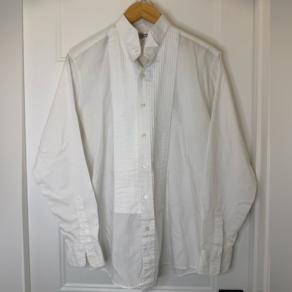 Vintage Broadway Tuxmakers White Pleated Tuxedo Shirt M 34/35 Retro Wedding